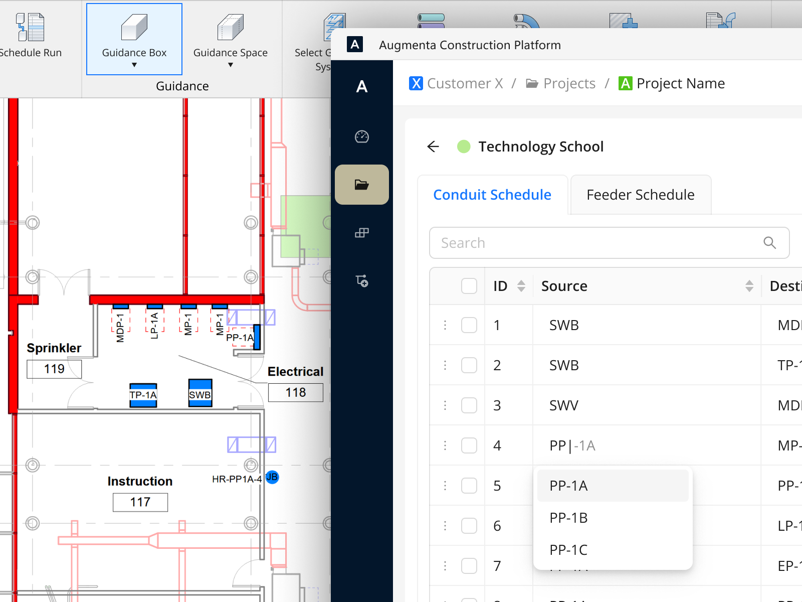 Screenshot of Augmenta software platform. Set your requirements